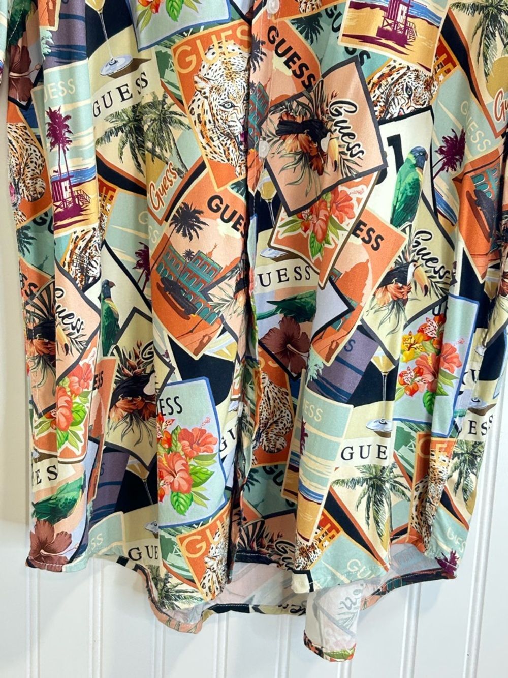 GUESS MEN Tropical Postcard animal print floral Short Sleeve Shirt Size XL. - Picture 8 of 16